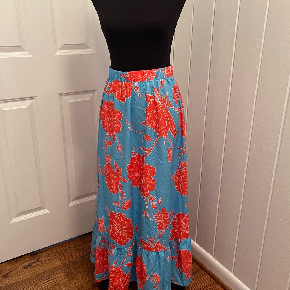 SHEIN Blue and Red Floral Maxi Skirt